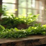 Tanaman herbal alami berdaun hijau segar, menonjolkan manfaat penyembuhan tradisional dan aroma menenangkan.
