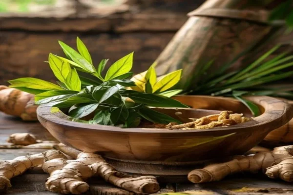 Tanaman herbal alami berdaun hijau, menonjolkan manfaat kesehatan dan aroma tradisional.
