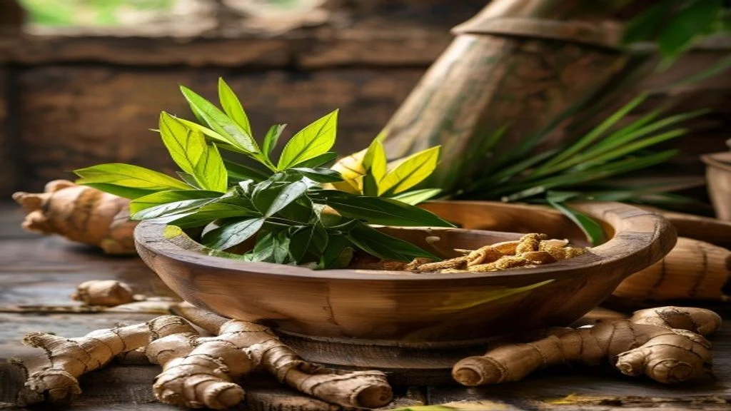 Tanaman herbal alami berdaun hijau, menonjolkan manfaat kesehatan dan aroma tradisional.