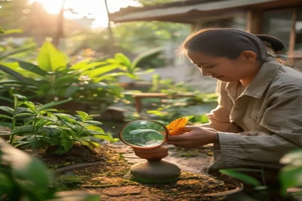 Tanaman herbal alami berdaun hijau segar, menampilkan varietas seperti jahe, sereh, dan mint dalam latar kebun tropis.